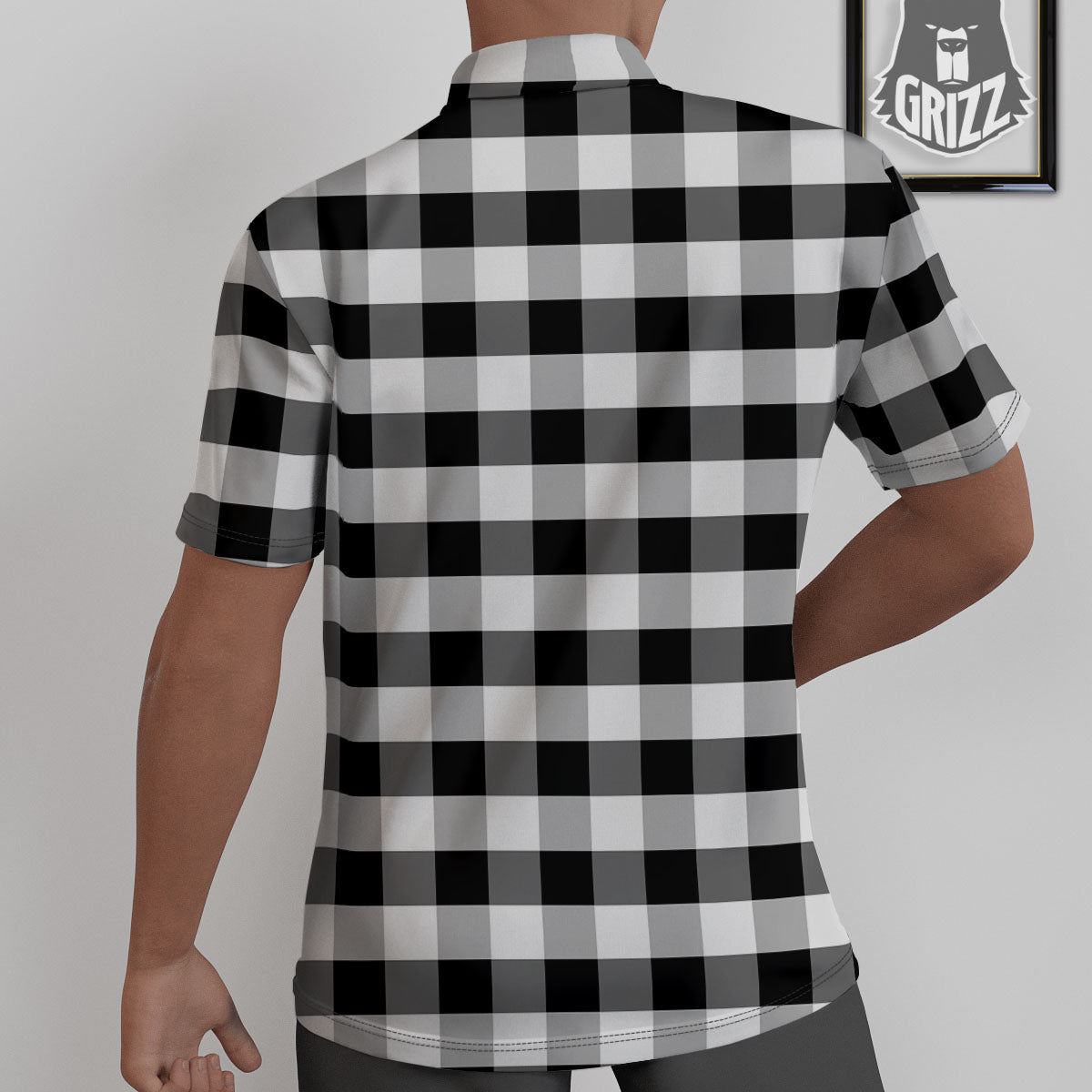 Check Black And Grey Print Pattern Untucked Shirts-grizzshop