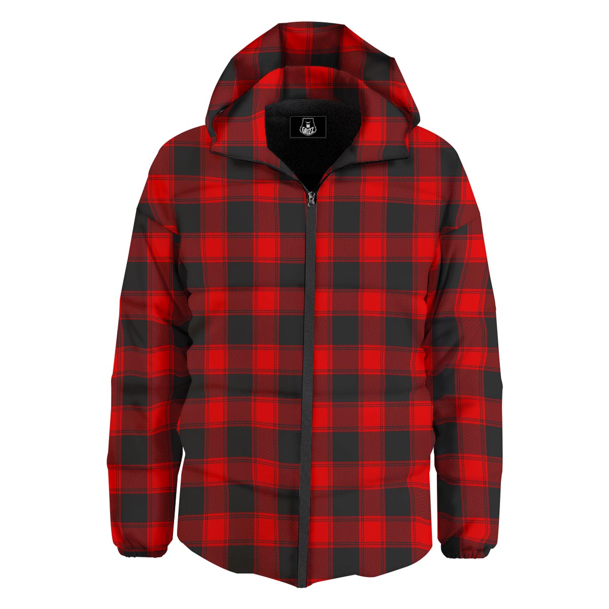 Check Black And Red Print Pattern Down Jacket-grizzshop