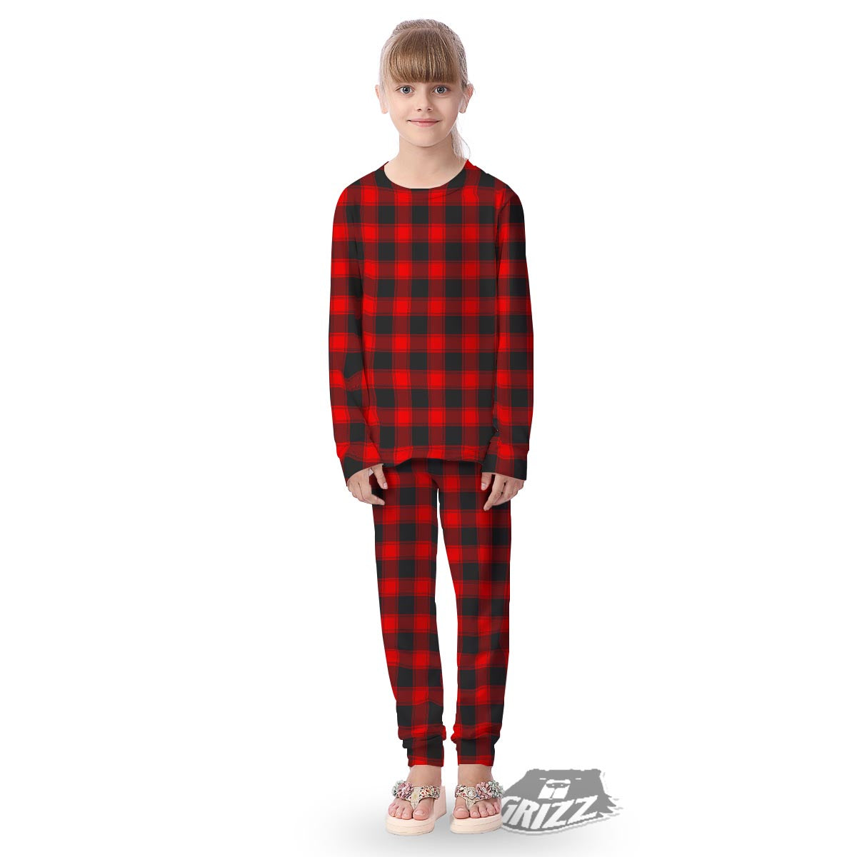 Check Black And Red Print Pattern Kid's Pajamas-grizzshop