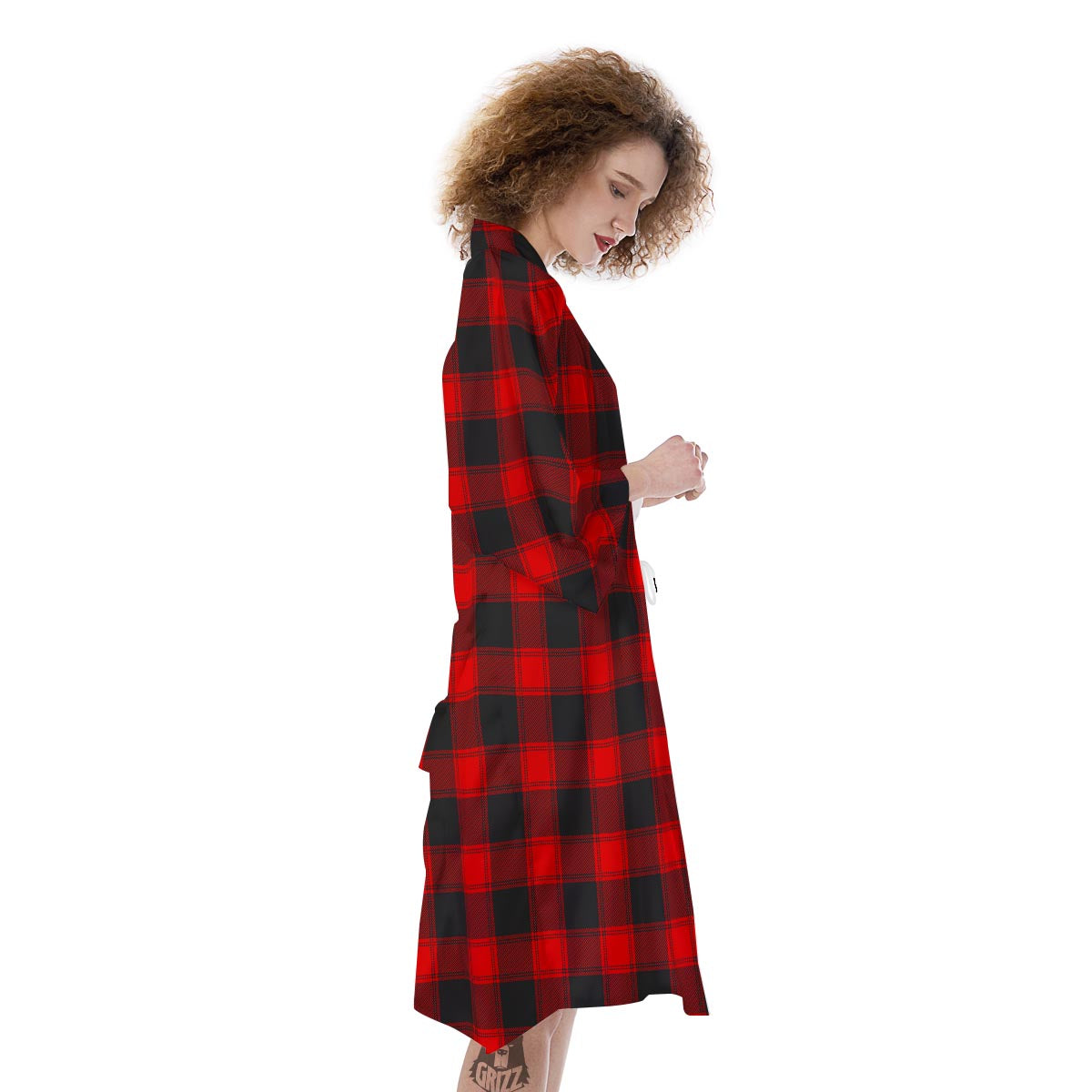 Check Black And Red Print Pattern Kimono-grizzshop
