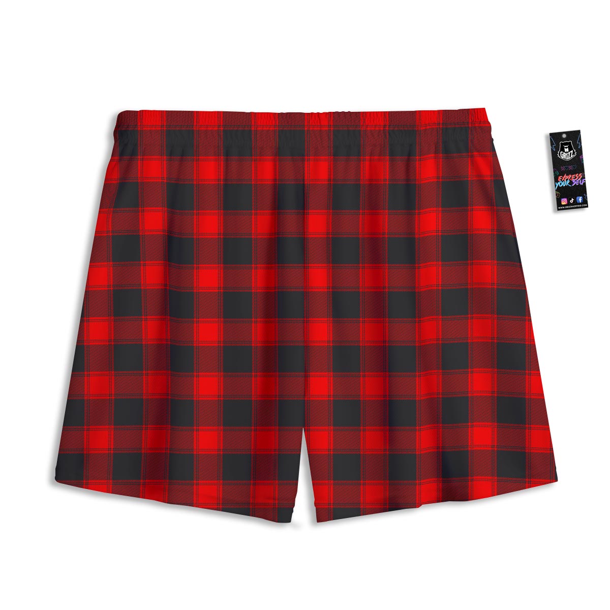 Check Black And Red Print Pattern Mesh Shorts