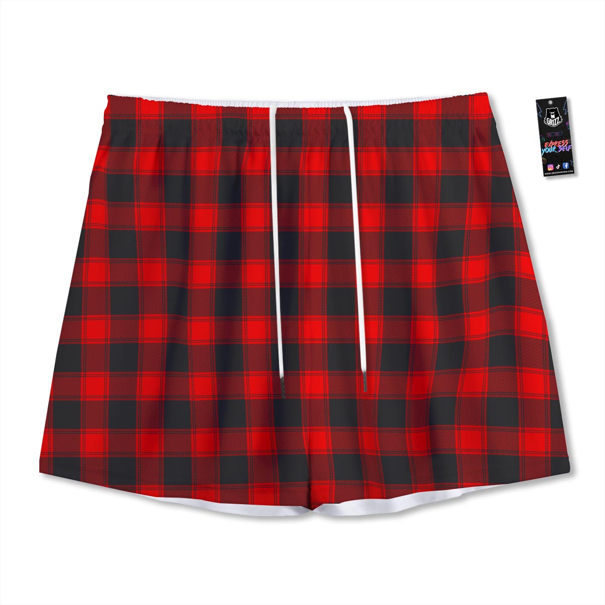 Check Black And Red Print Pattern Mesh Shorts
