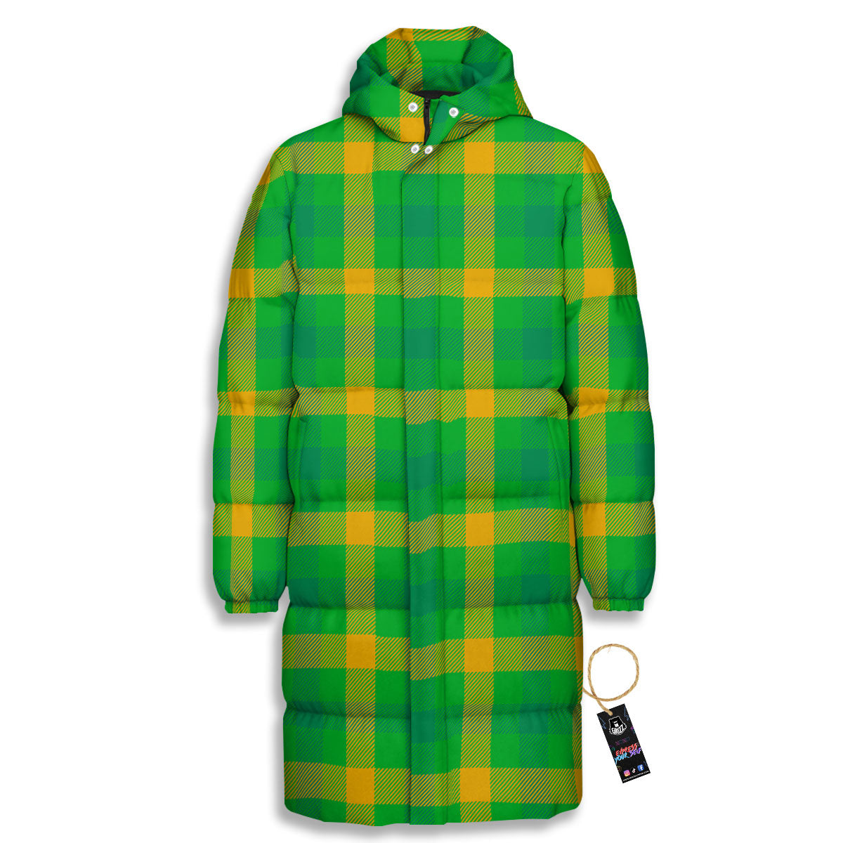 Check Irish Buffalo Print Pattern Long Down Jacket-grizzshop