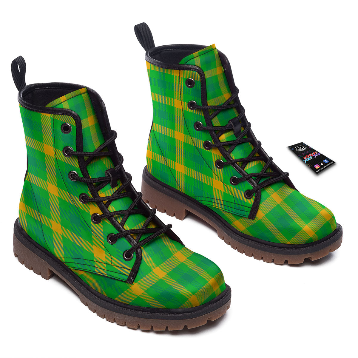 Check Irish Buffalo Print Pattern Work Boots-grizzshop