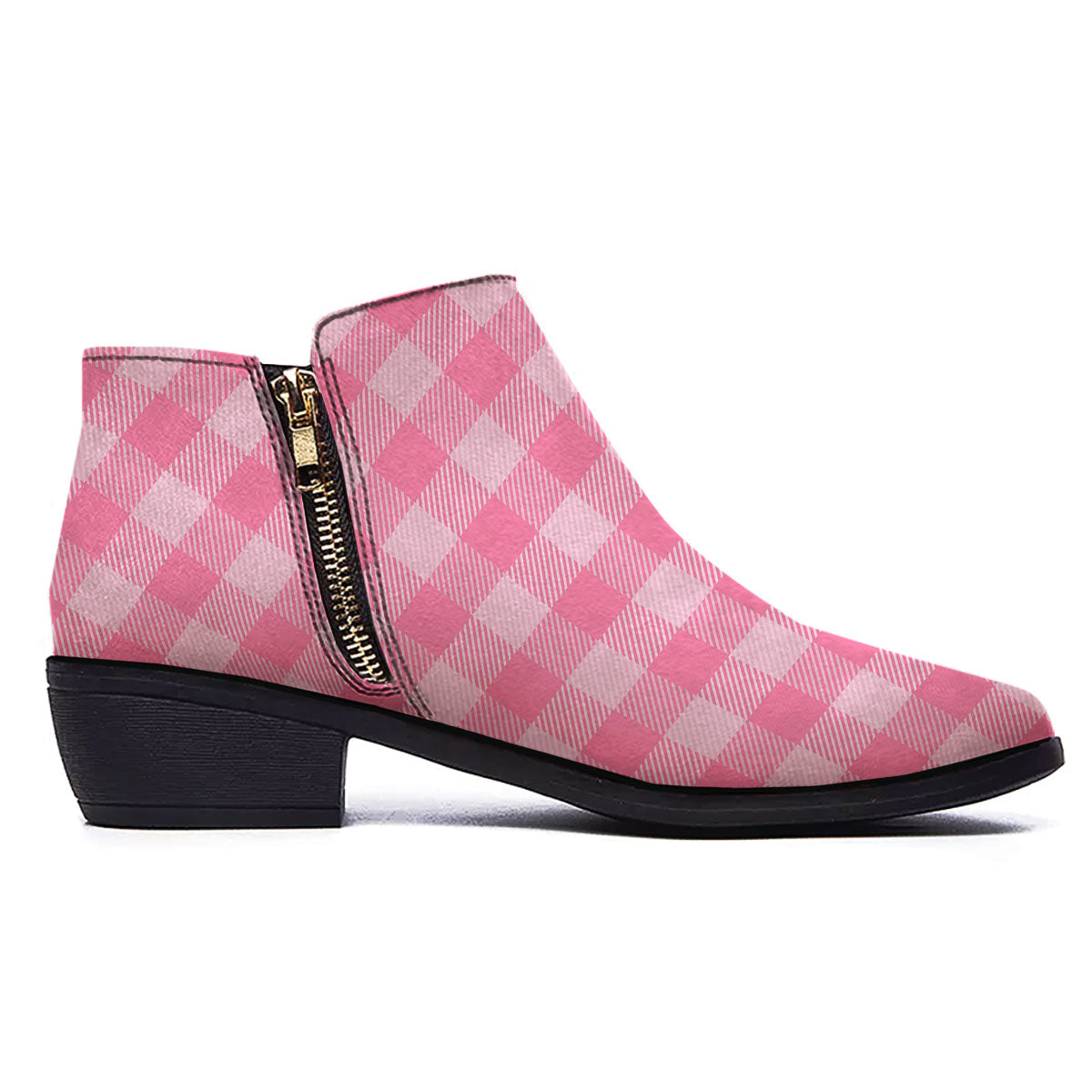 Check Pink Print Pattern Ankle Boots-grizzshop