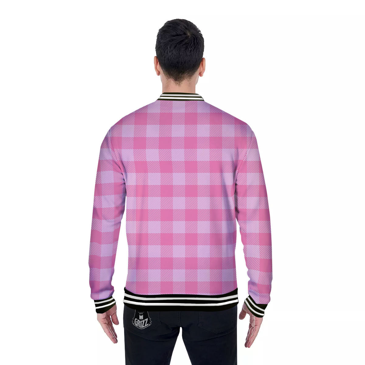 Check Pink Print Pattern Baseball Jacket-grizzshop