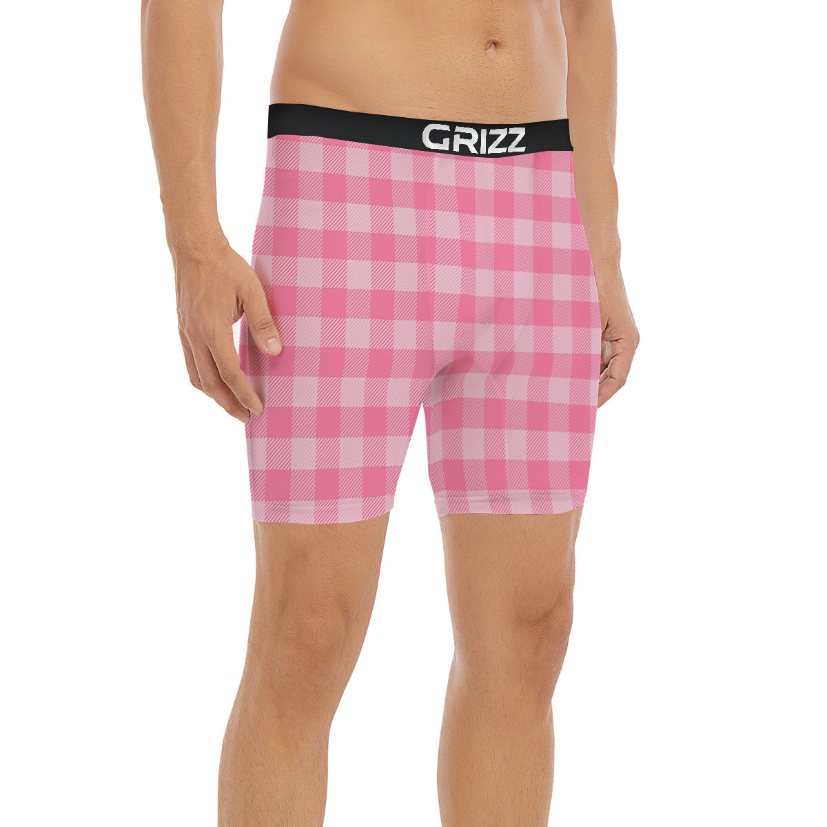 Check Pink Print Pattern Boxer Briefs-grizzshop