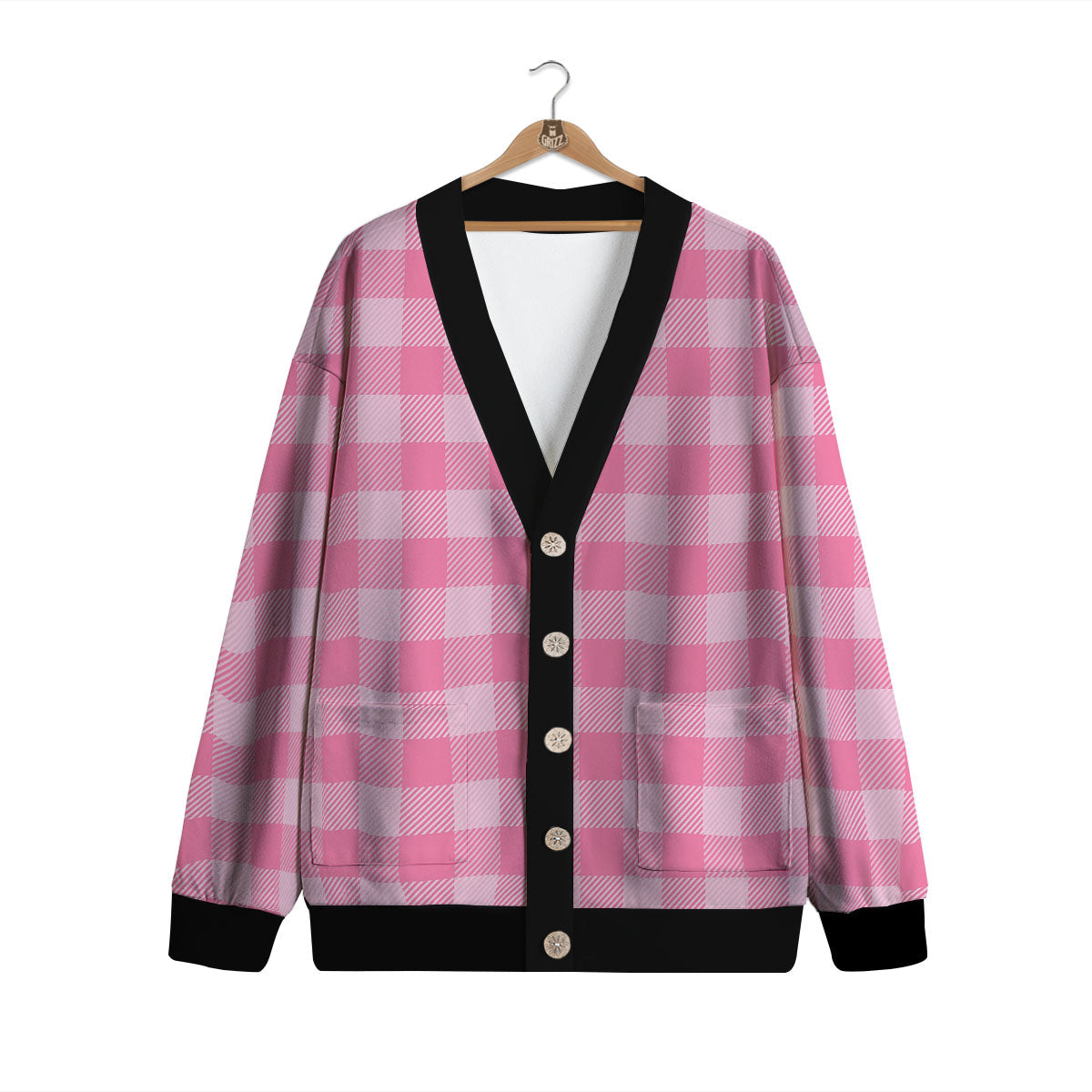 Check Pink Print Pattern Cardigan-grizzshop