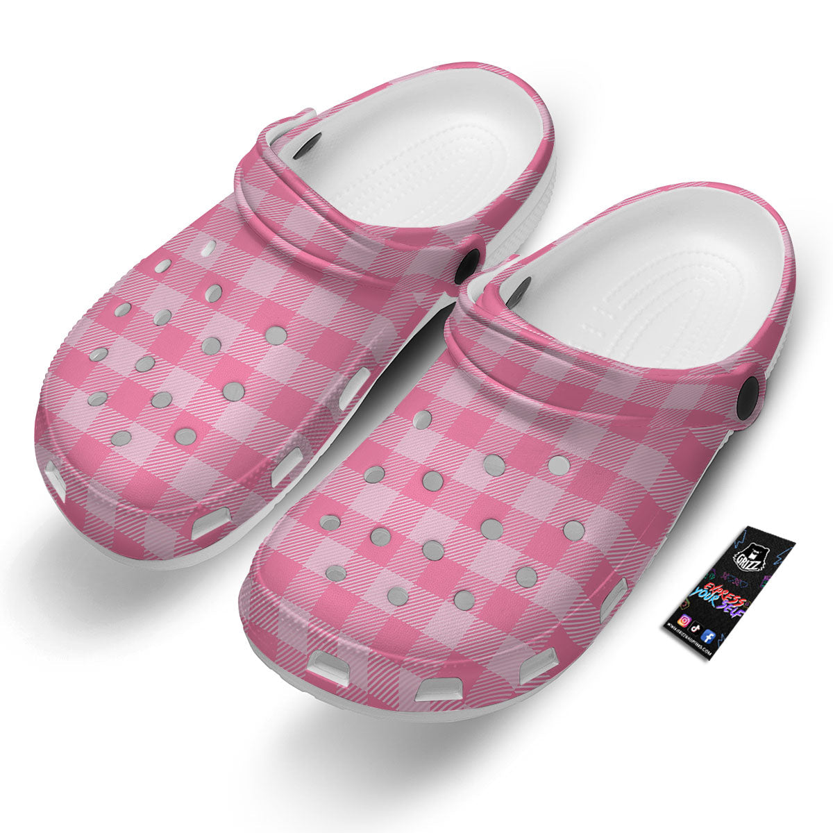 Check Pink Print Pattern Clog-grizzshop
