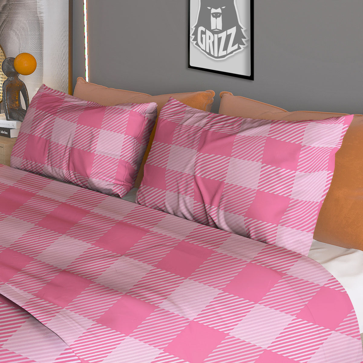 Check Pink Print Pattern Duvet Cover Bedding Set