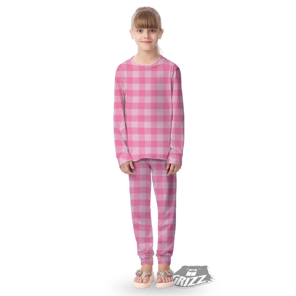 Check Pink Print Pattern Kid's Pajamas-grizzshop