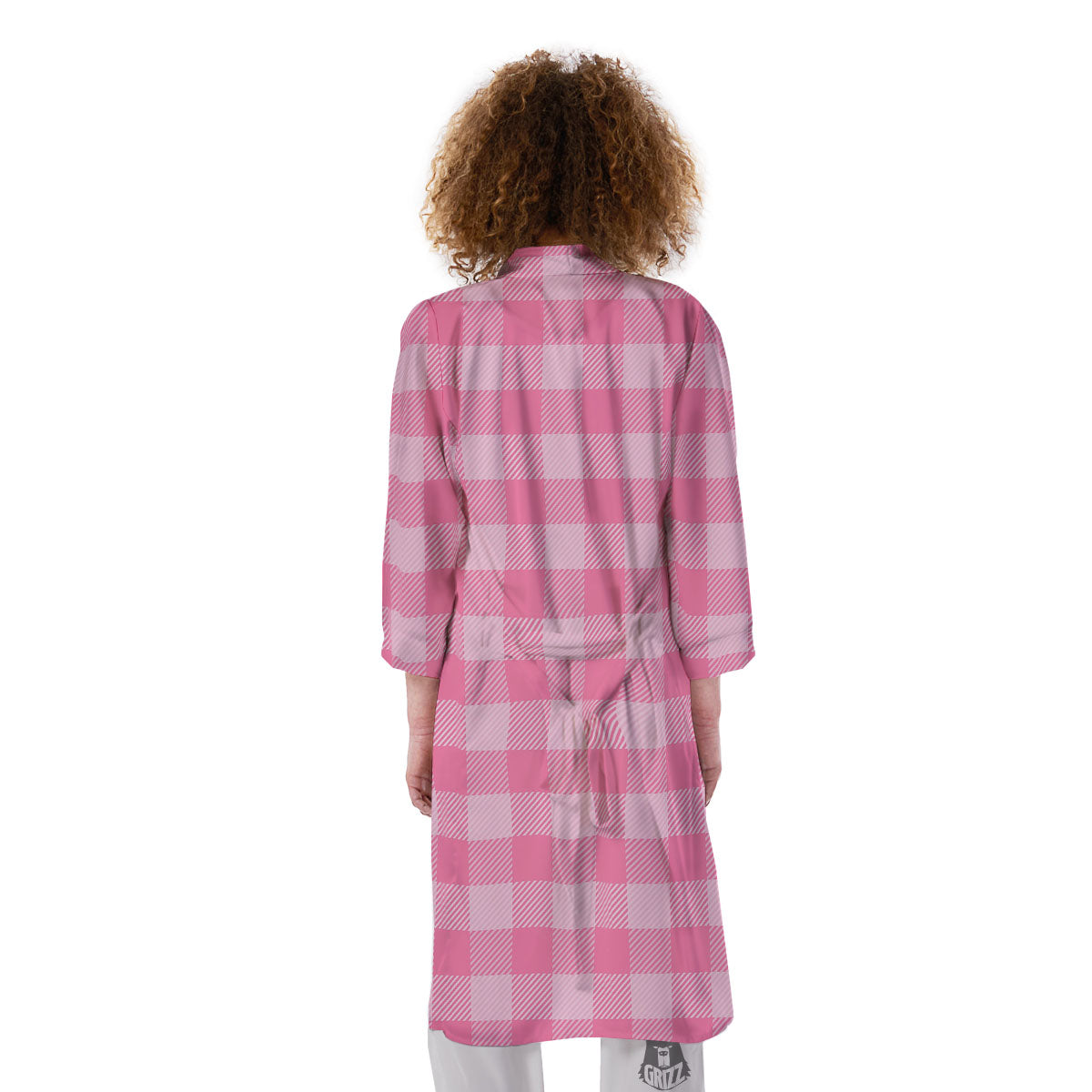 Check Pink Print Pattern Kimono-grizzshop