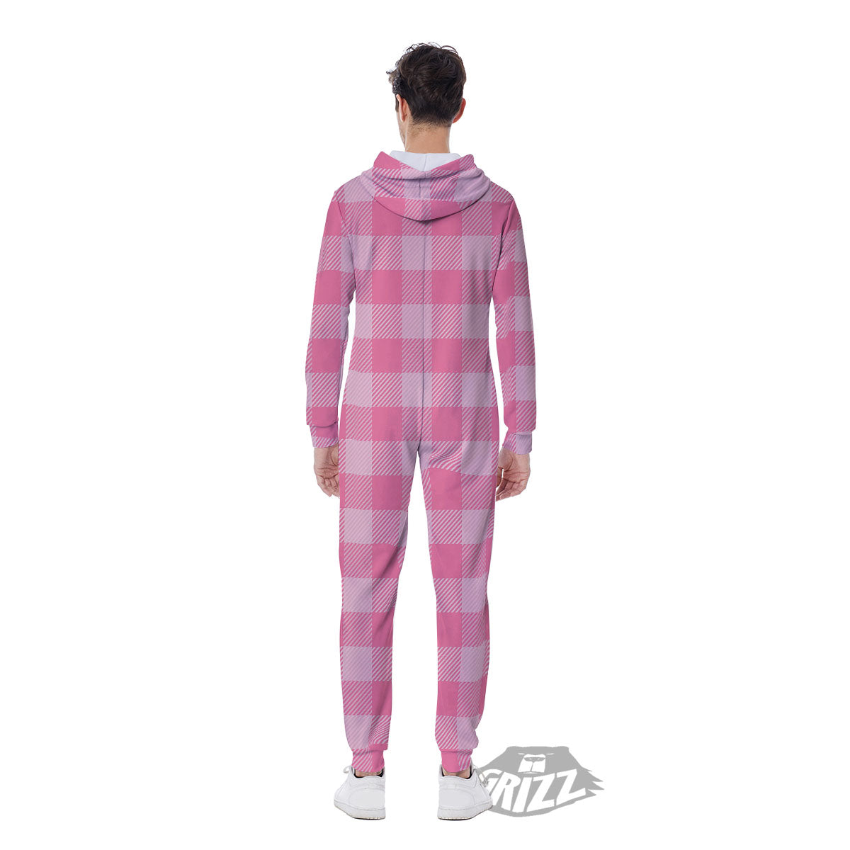 Check Pink Print Pattern Men's Jumpsuit-grizzshop