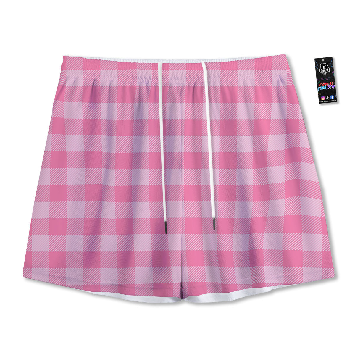 Check Pink Print Pattern Mesh Shorts