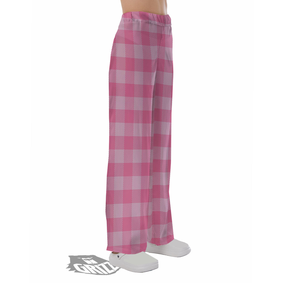 Check Pink Print Pattern Pajama Pants-grizzshop