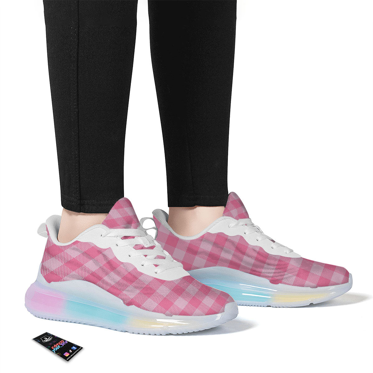 Check Pink Print Pattern Running Sneakers-grizzshop