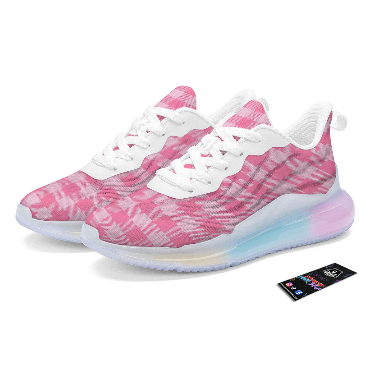 Check Pink Print Pattern Running Sneakers-grizzshop