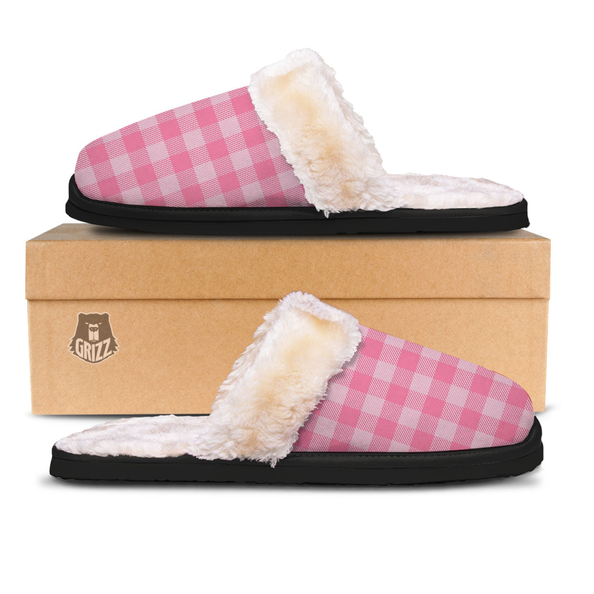 Check Pink Print Pattern Slippers-grizzshop