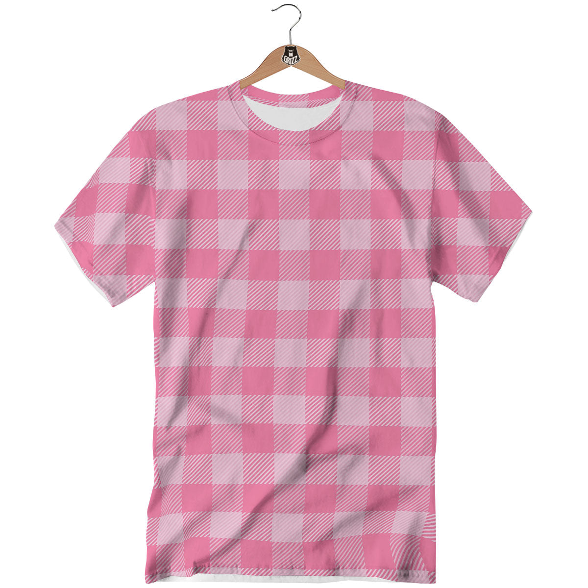 Check Pink Print Pattern T-Shirt-grizzshop