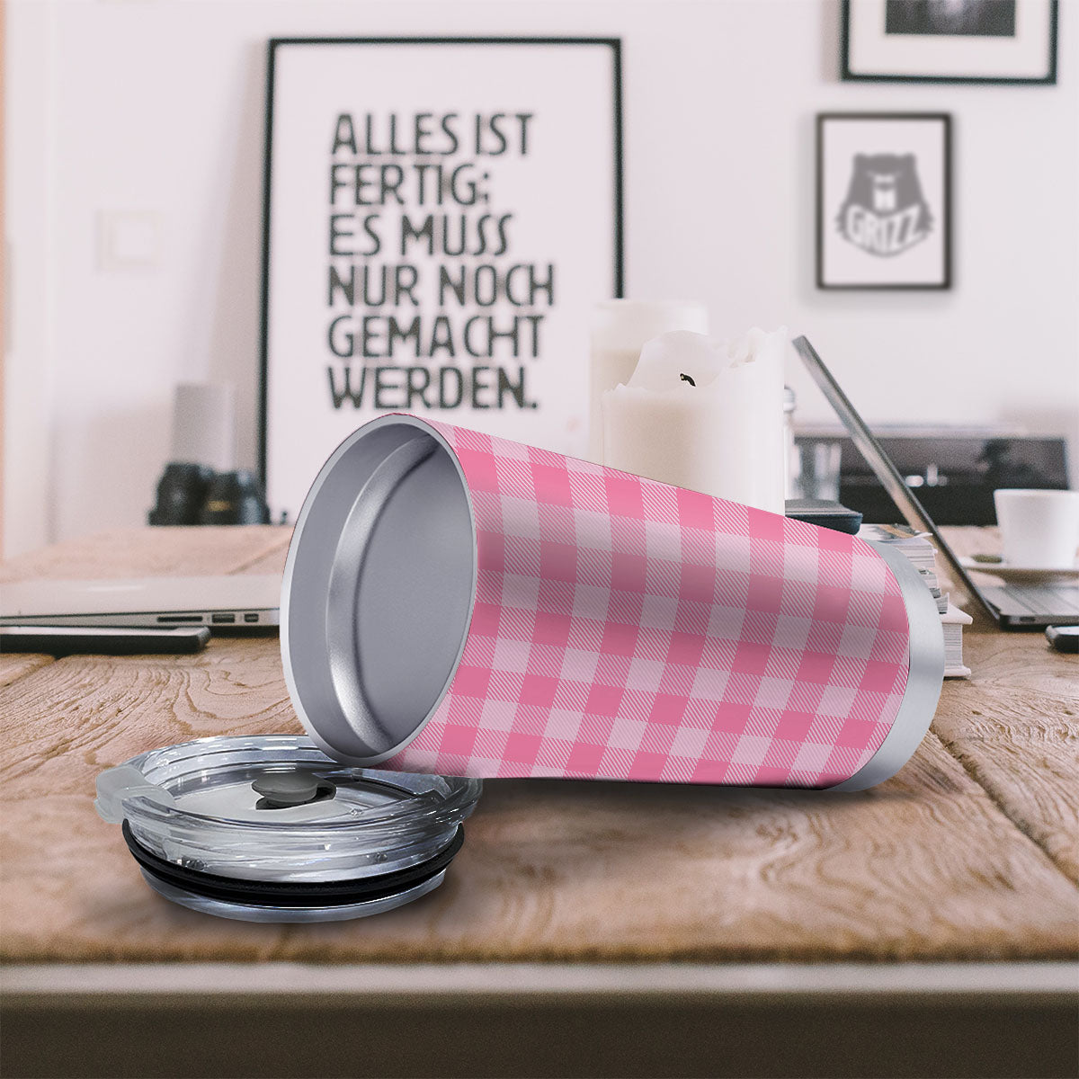 Check Pink Print Pattern Tumbler-grizzshop