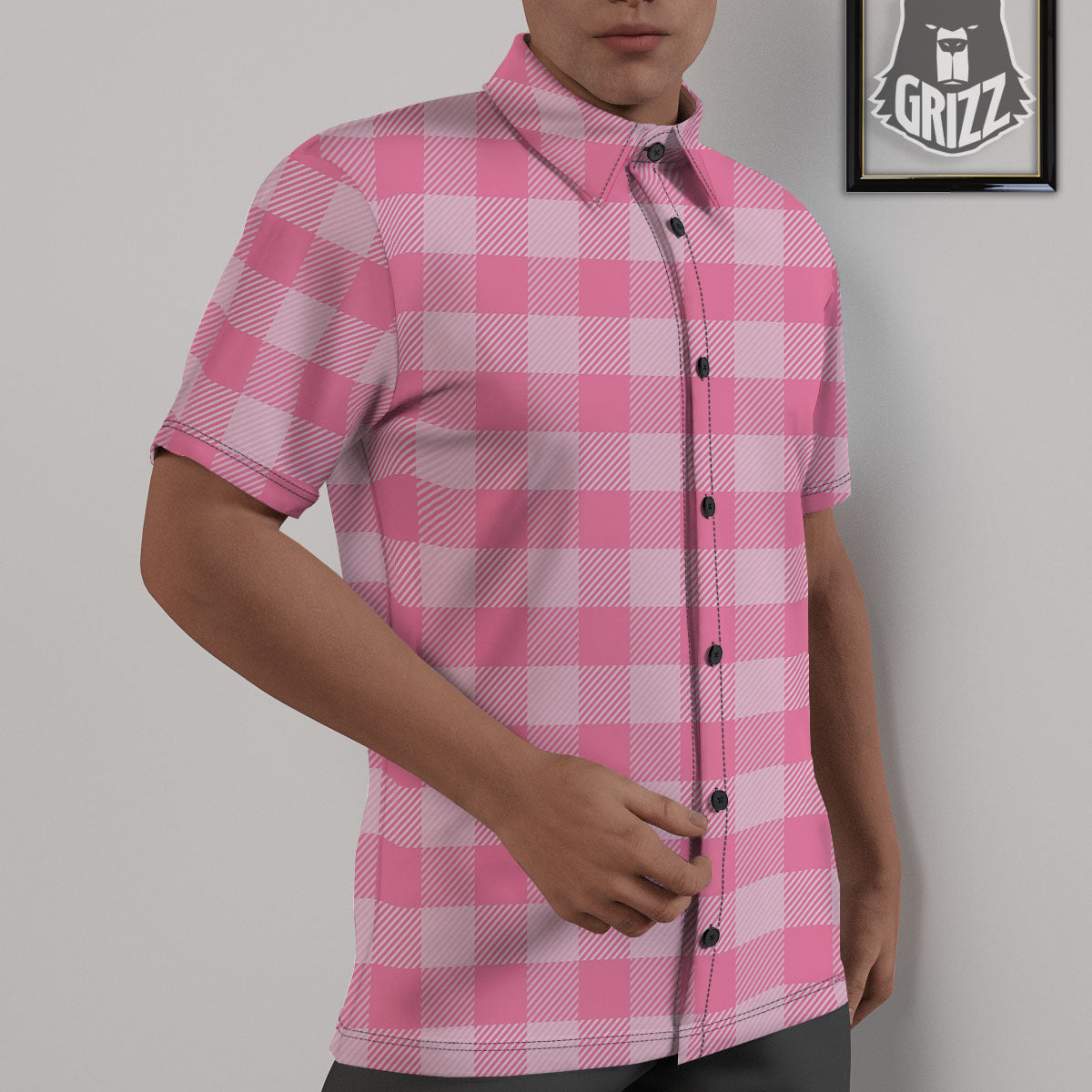 Check Pink Print Pattern Untucked Shirts-grizzshop