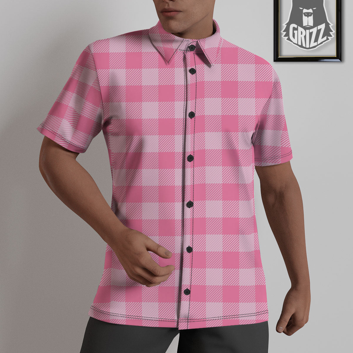 Check Pink Print Pattern Untucked Shirts-grizzshop