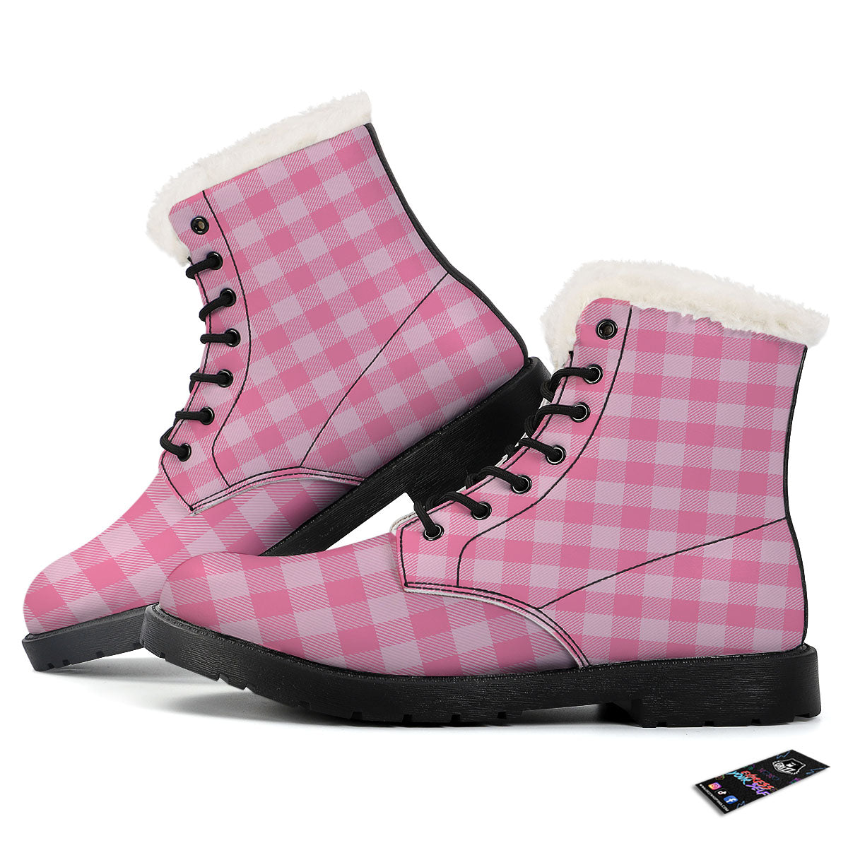 Check Pink Print Pattern Winter Boots-grizzshop