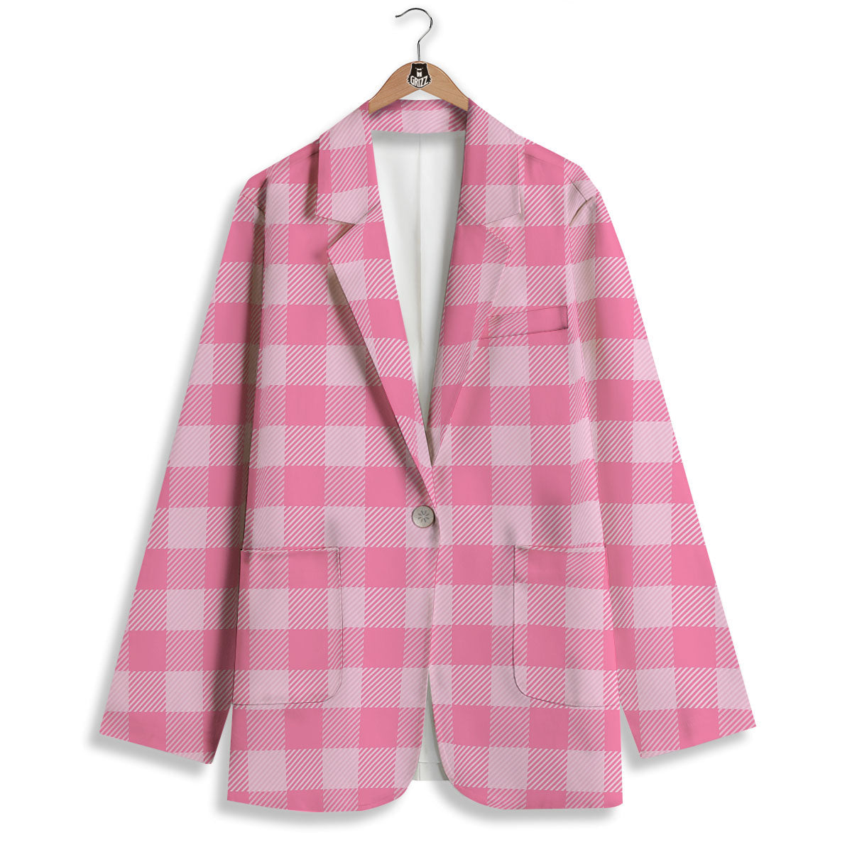 Check Pink Print Pattern Women's Blazer-grizzshop