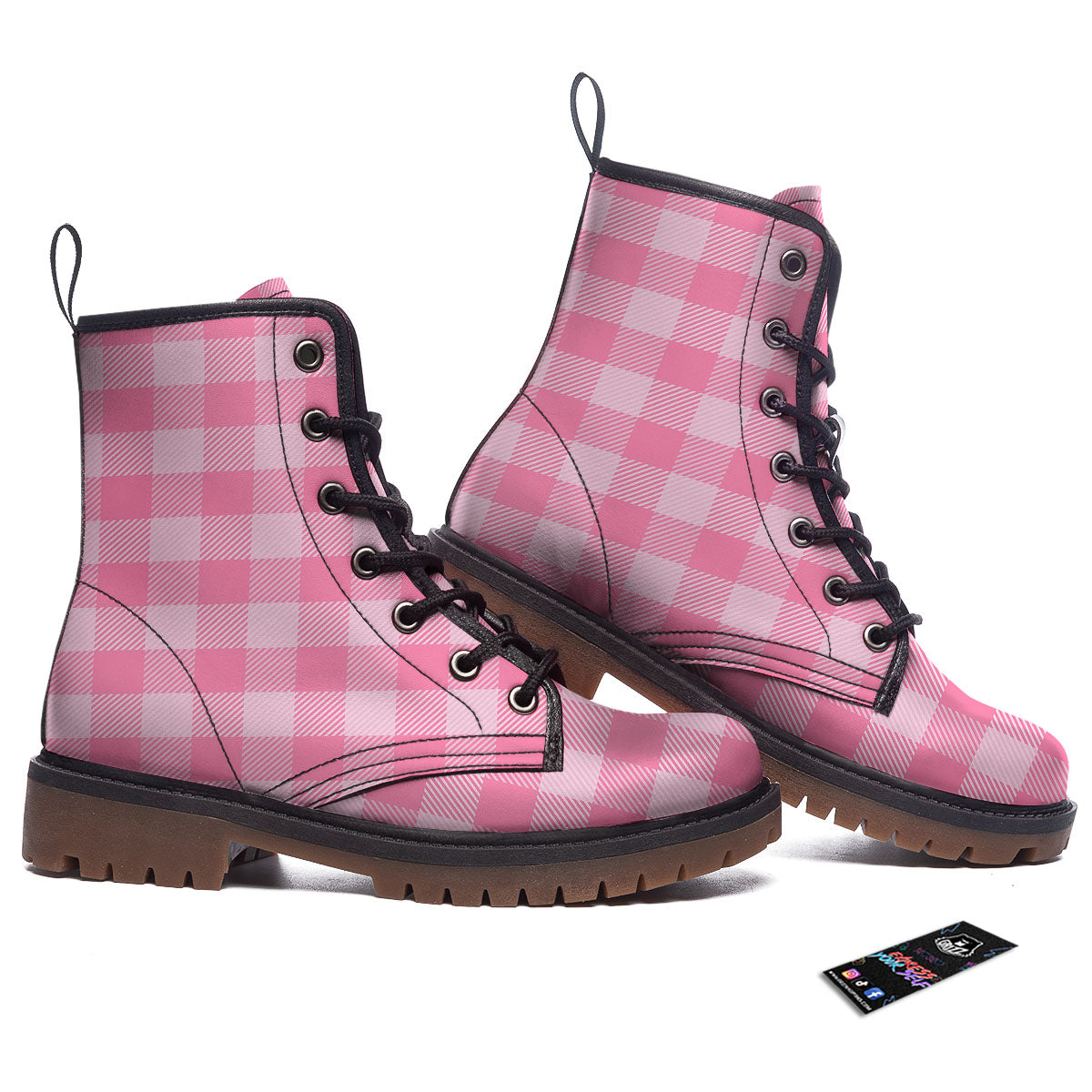 Check Pink Print Pattern Work Boots-grizzshop