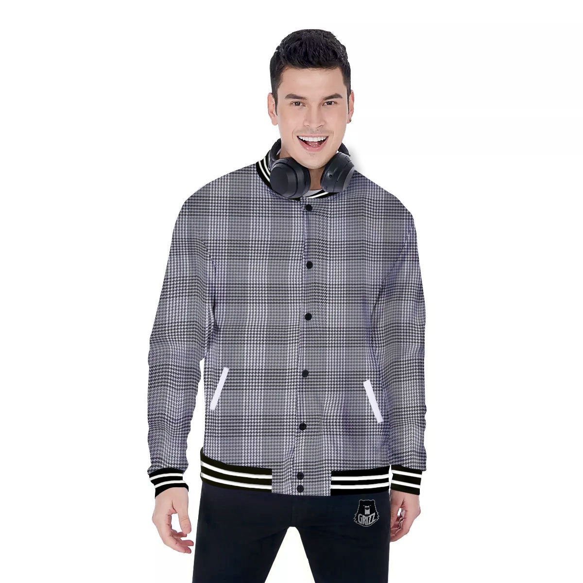 Check Prince Of Wales Print Pattern Baseball Jacket-grizzshop