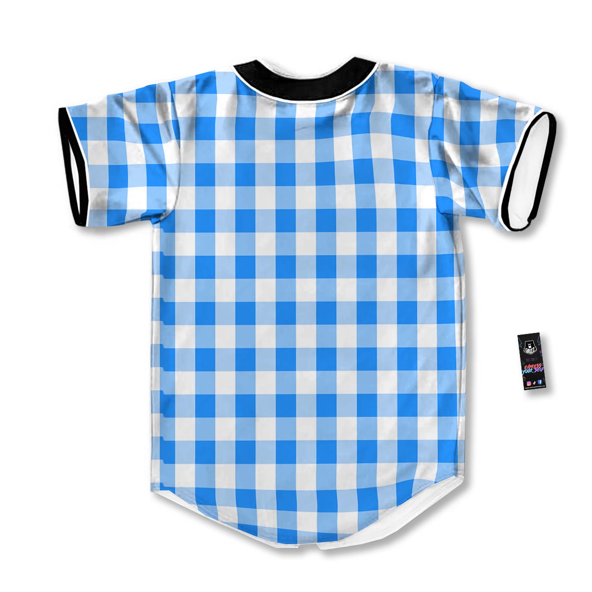Check Sapphire Blue Print Pattern Baseball Jersey-grizzshop