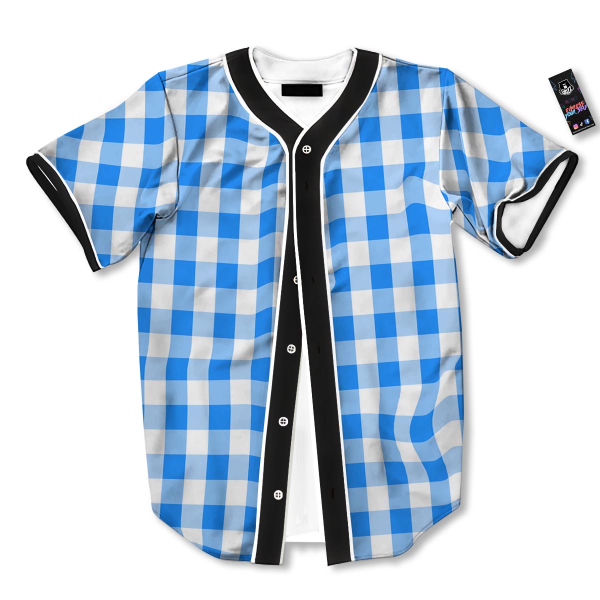 Check Sapphire Blue Print Pattern Baseball Jersey-grizzshop