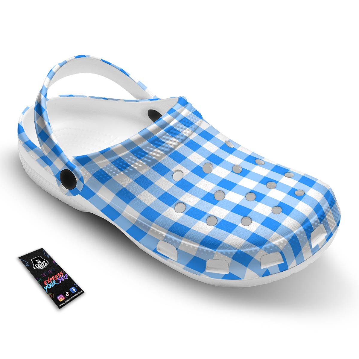 Check Sapphire Blue Print Pattern Clog-grizzshop