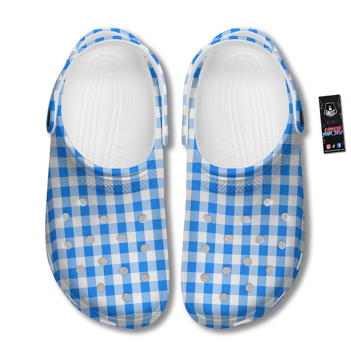 Check Sapphire Blue Print Pattern Clog-grizzshop