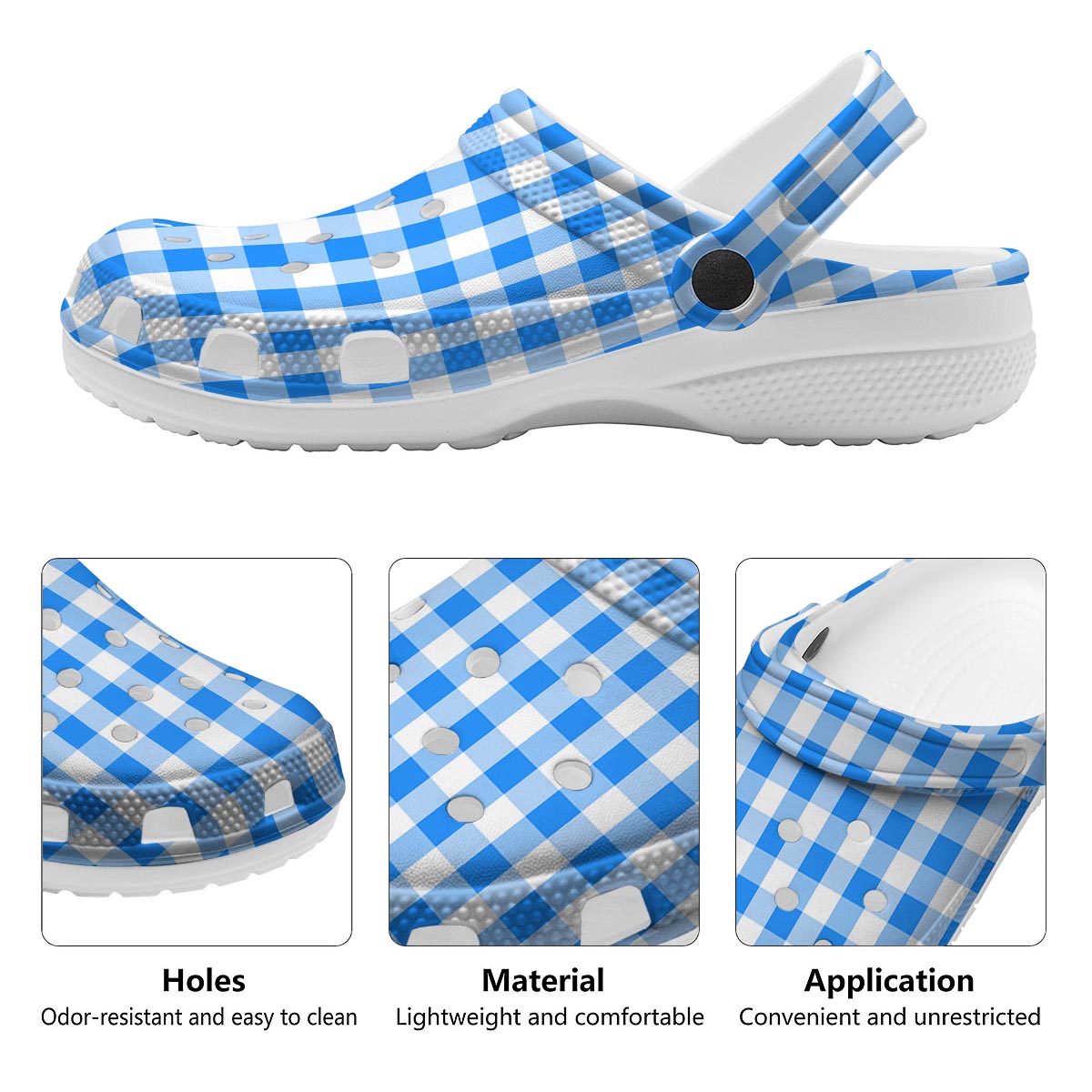 Check Sapphire Blue Print Pattern Clog-grizzshop