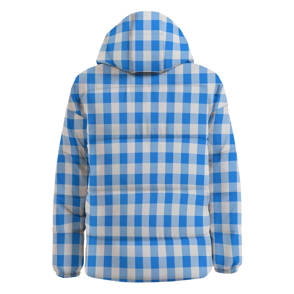 Check Sapphire Blue Print Pattern Down Jacket-grizzshop