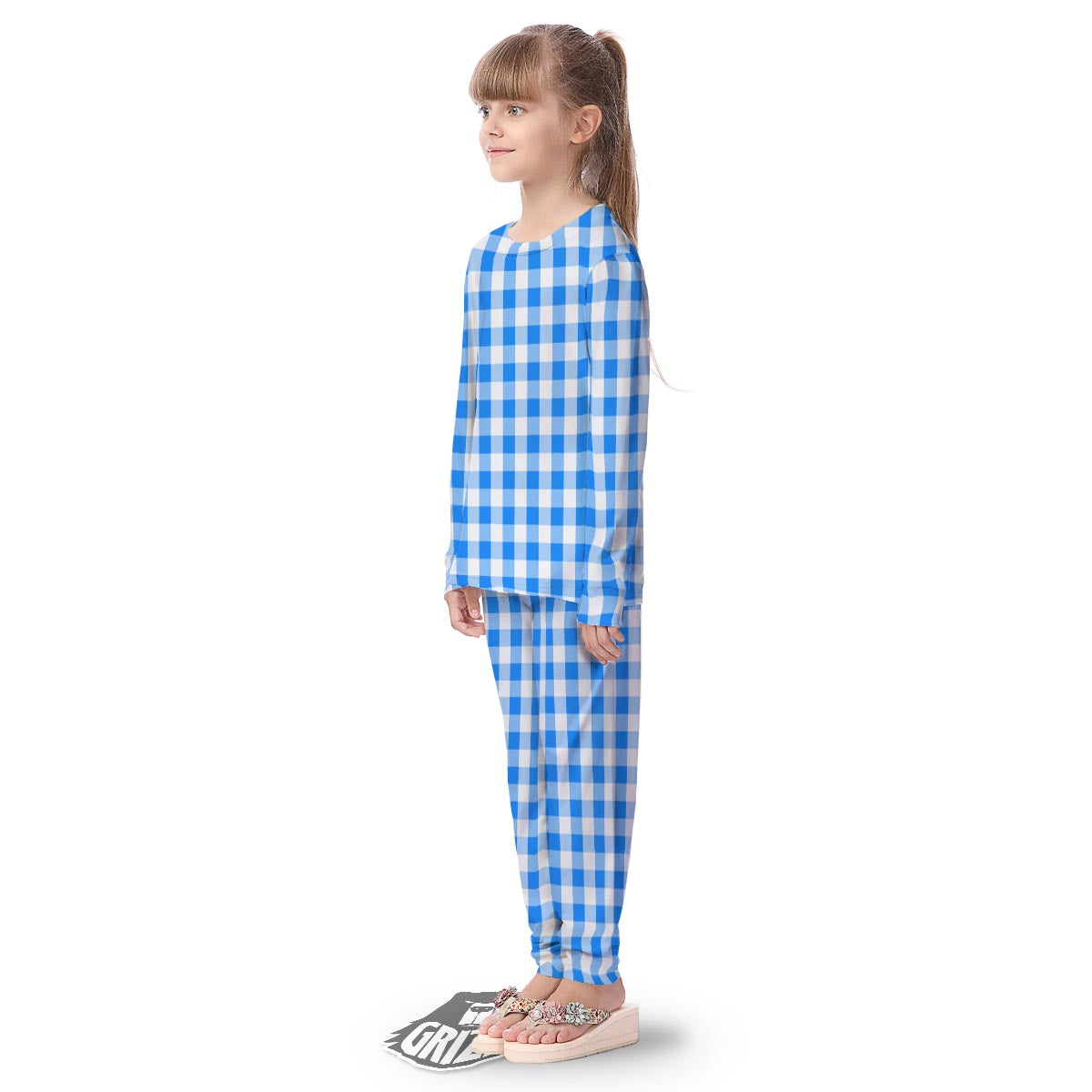 Check Sapphire Blue Print Pattern Kid's Pajamas-grizzshop