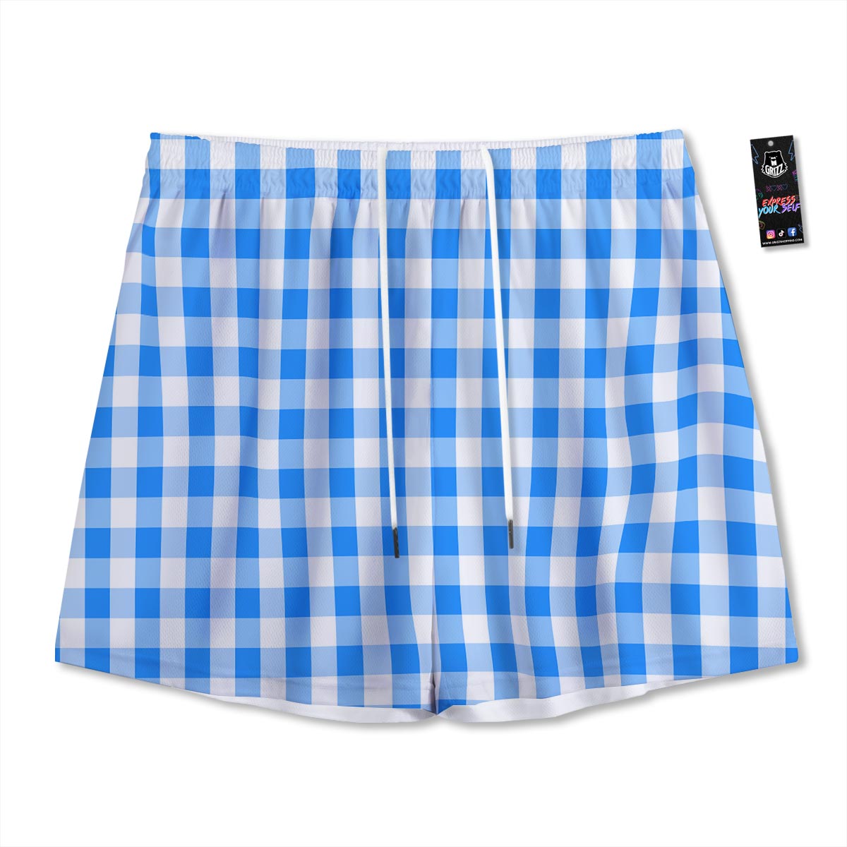Check Sapphire Blue Print Pattern Mesh Shorts