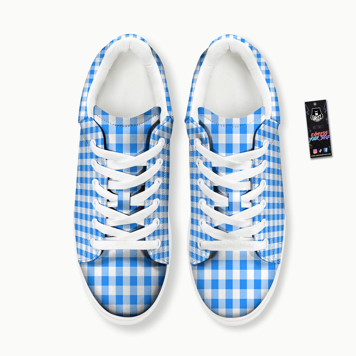Check Sapphire Blue Print Pattern Platform Shoes-grizzshop
