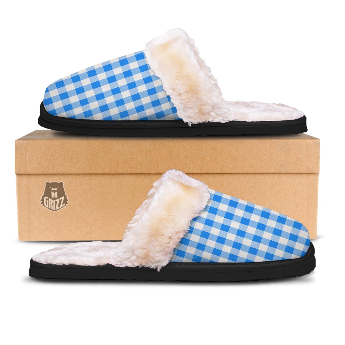 Check Sapphire Blue Print Pattern Slippers-grizzshop