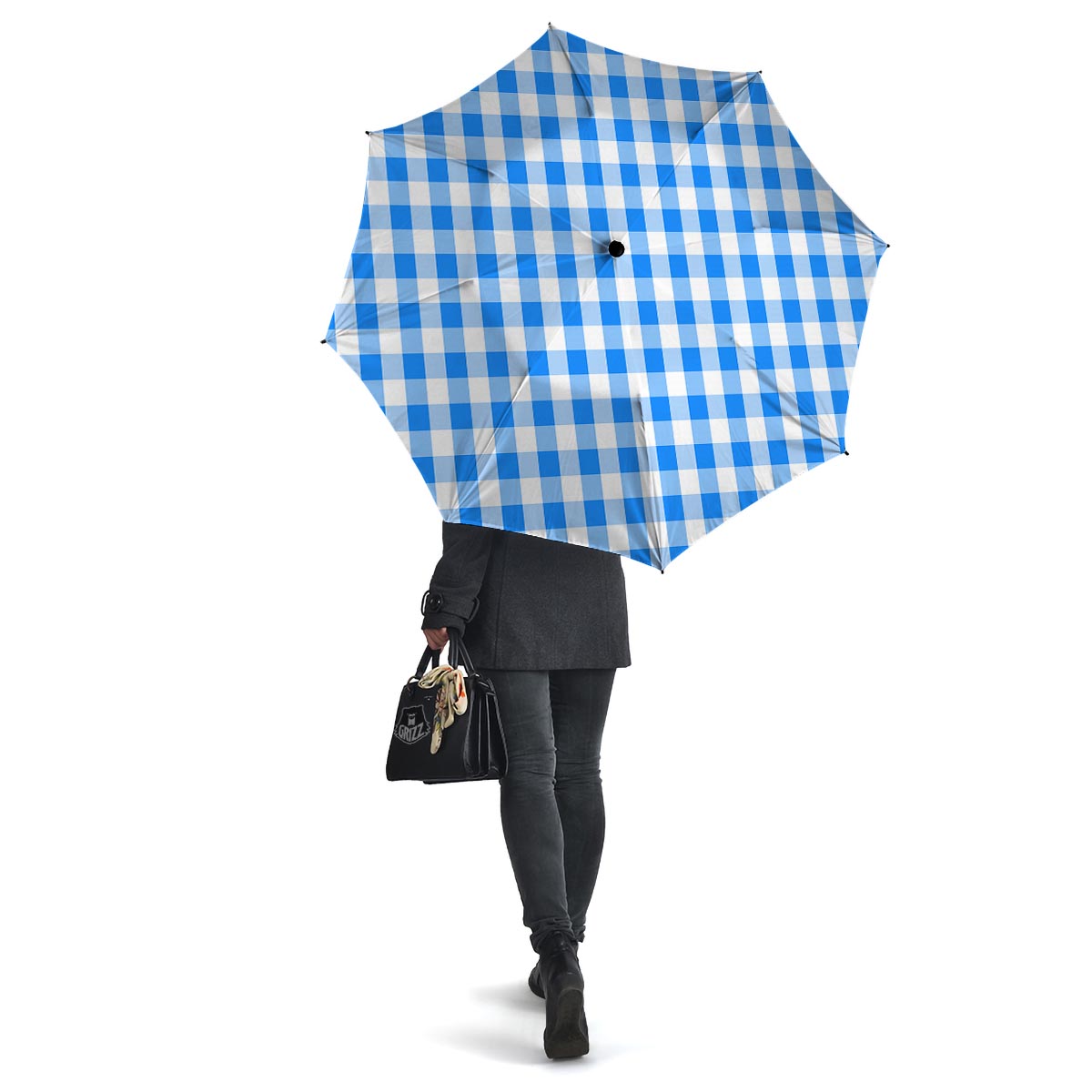 Check Sapphire Blue Print Pattern Umbrella-grizzshop