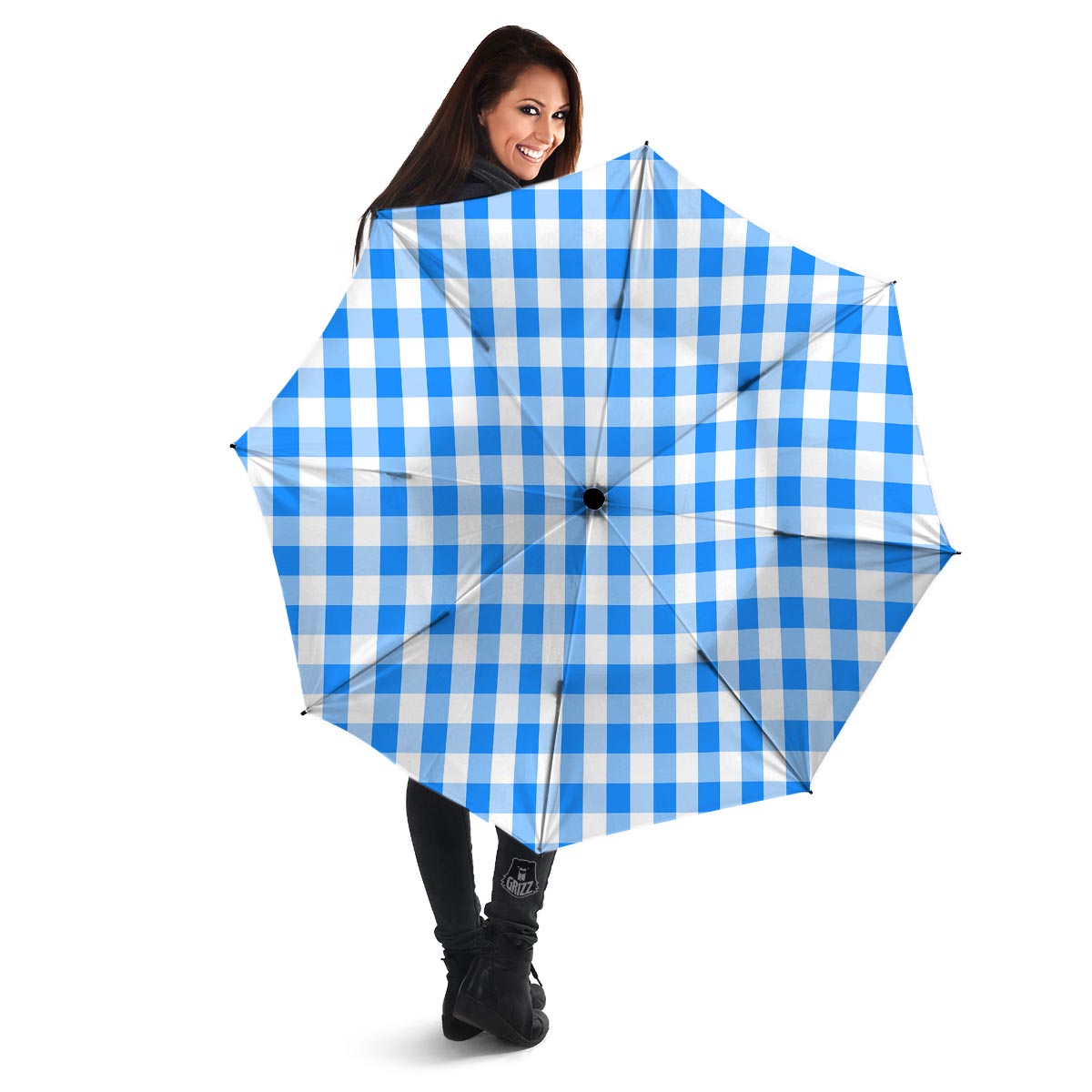 Check Sapphire Blue Print Pattern Umbrella-grizzshop