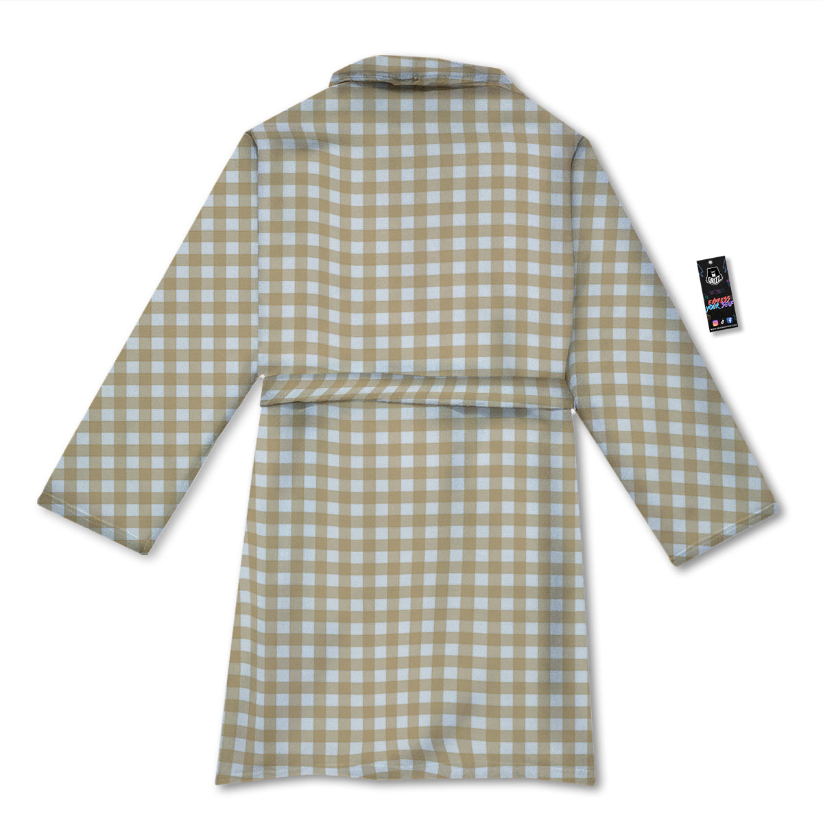 Check White And Beige Print Pattern Bathrobe-grizzshop