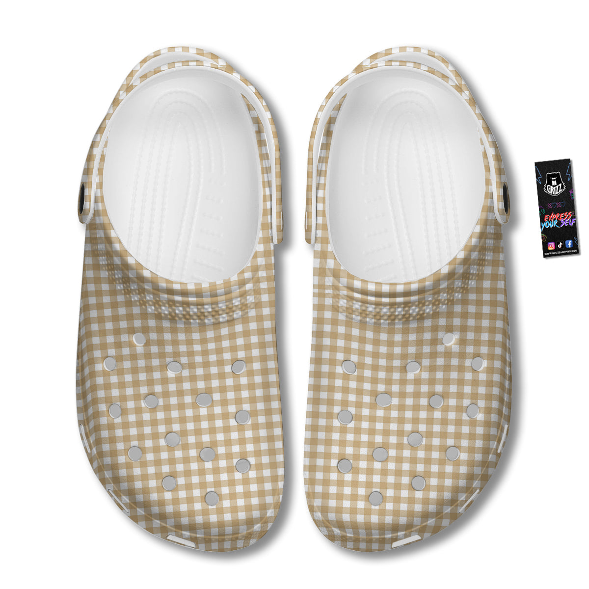 Check White And Beige Print Pattern Clog-grizzshop