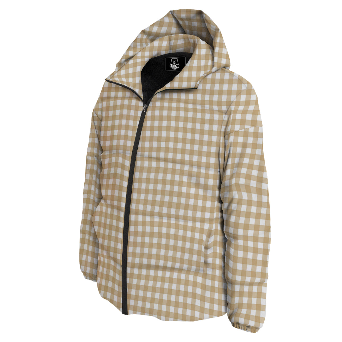 Check White And Beige Print Pattern Down Jacket-grizzshop