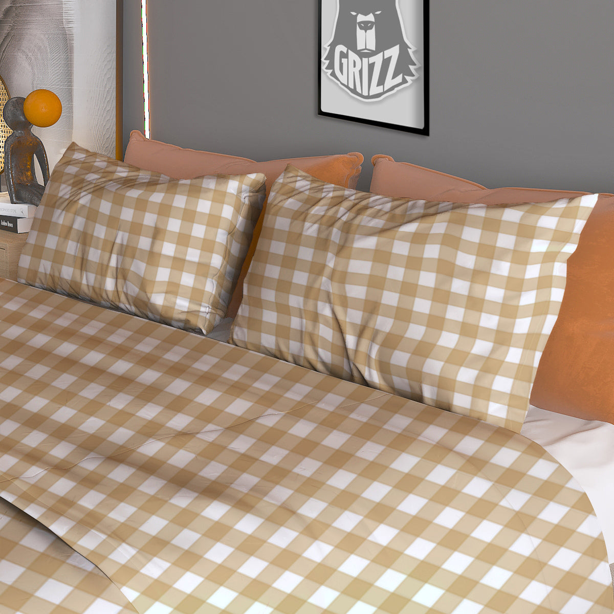 Check White And Beige Print Pattern Duvet Cover Bedding Set