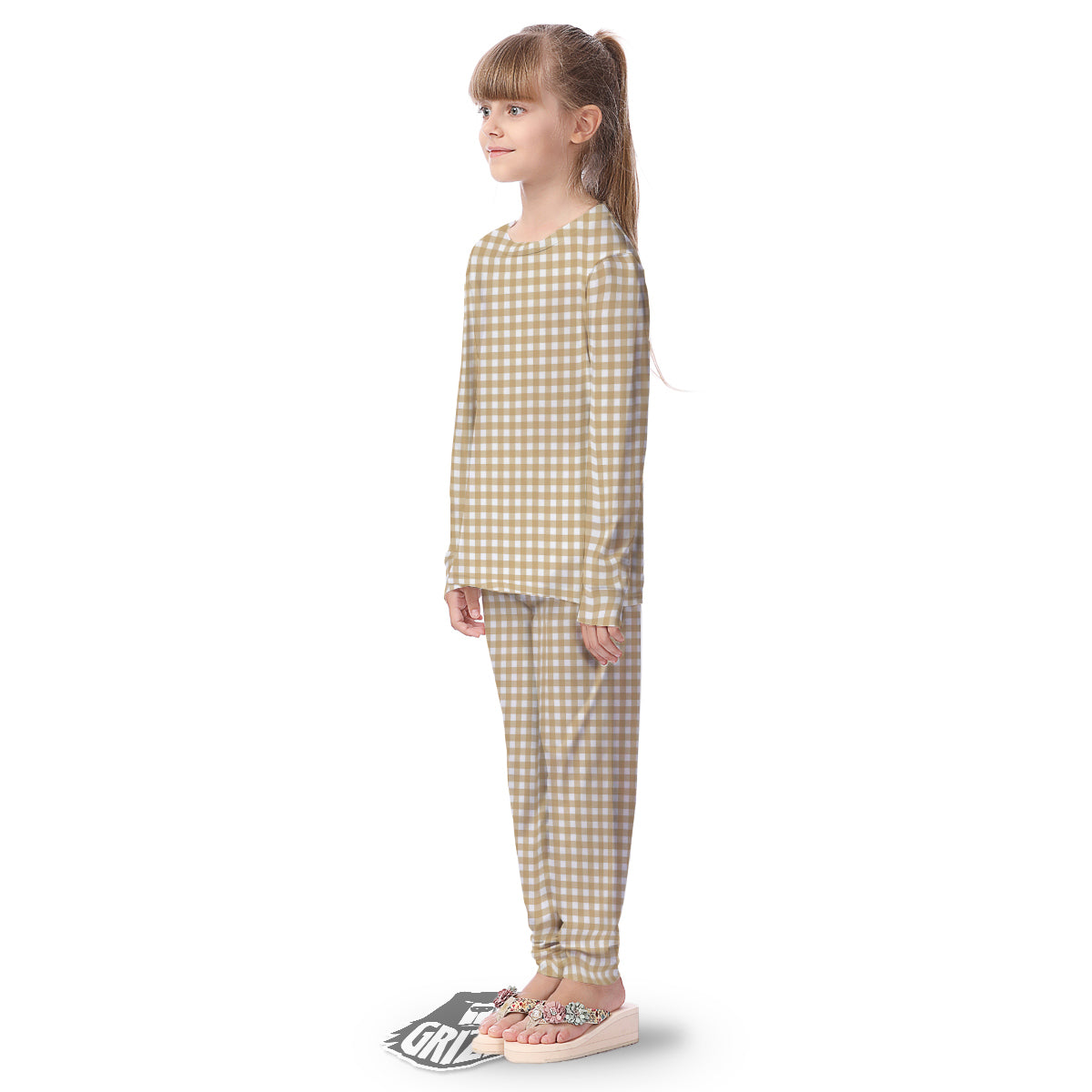 Check White And Beige Print Pattern Kid's Pajamas-grizzshop