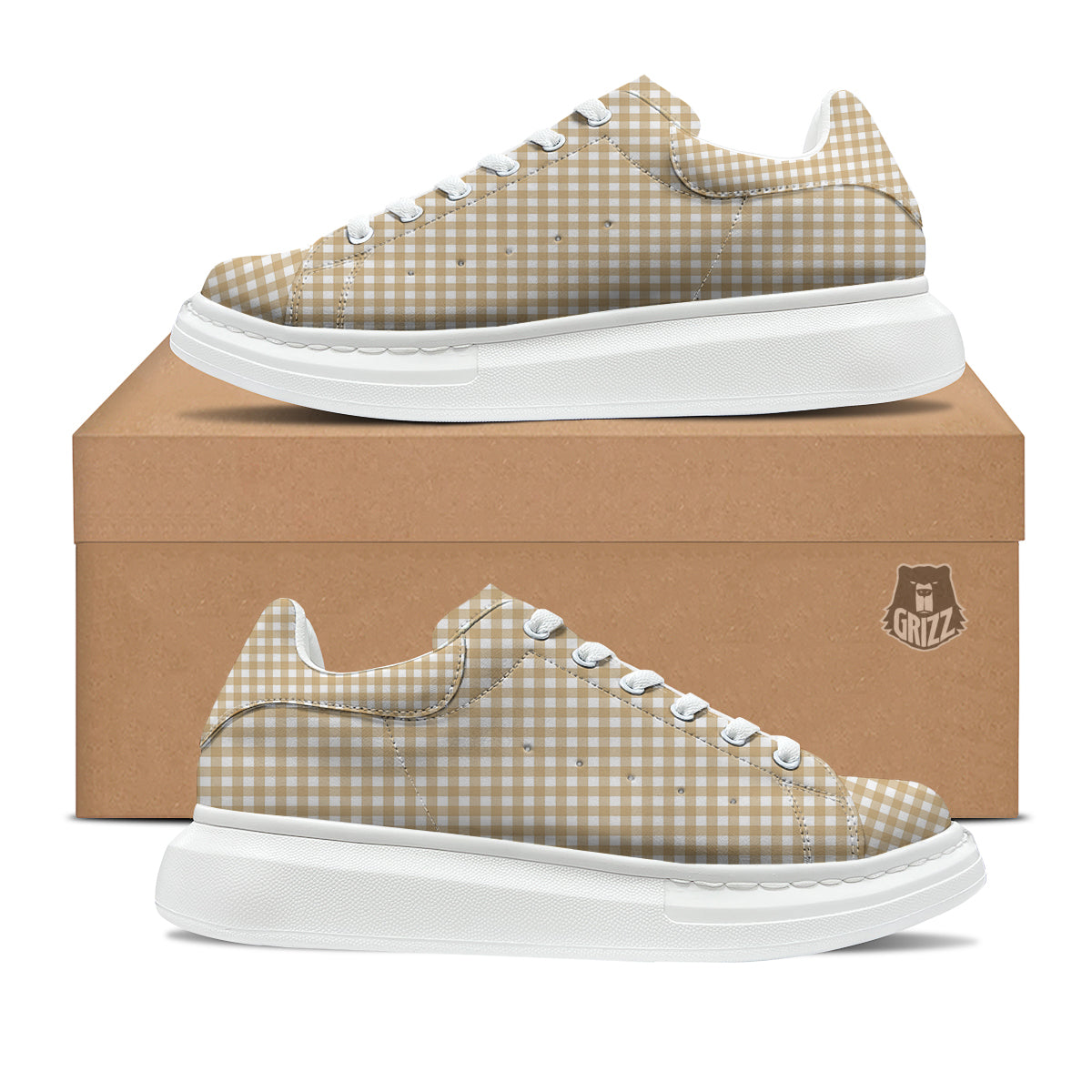 Check White And Beige Print Pattern Platform Shoes-grizzshop