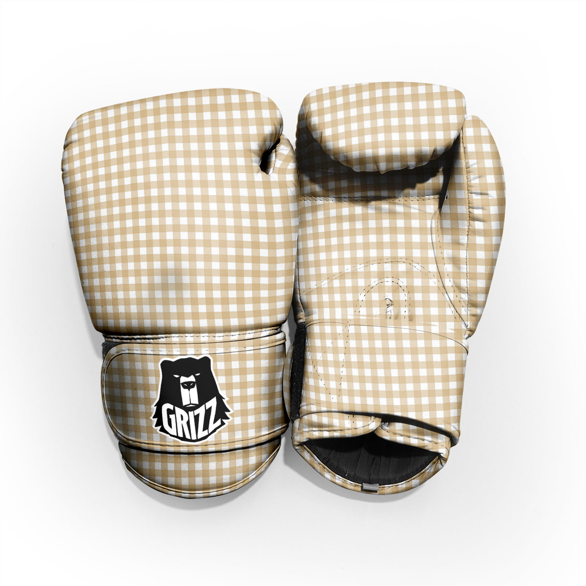 Check White And Beige Print Pattern Pro Boxing Glove