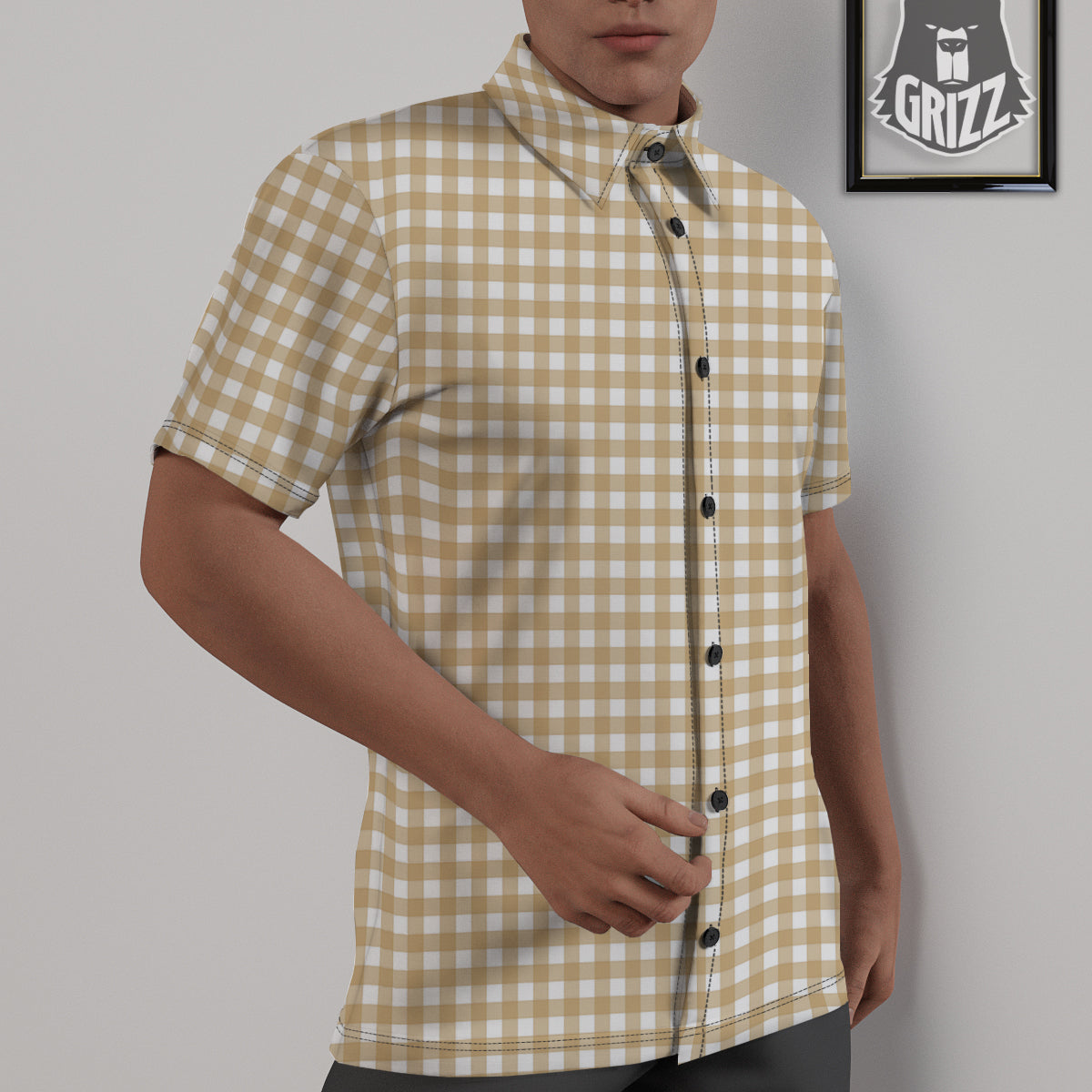 Check White And Beige Print Pattern Untucked Shirts-grizzshop